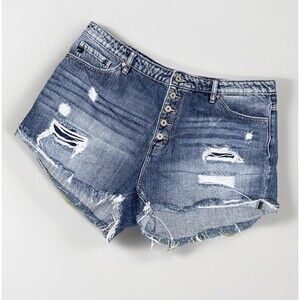 KanCan Denim Shorts Plus Size 2XL Distressed Blue Medium Wash Raw Hem